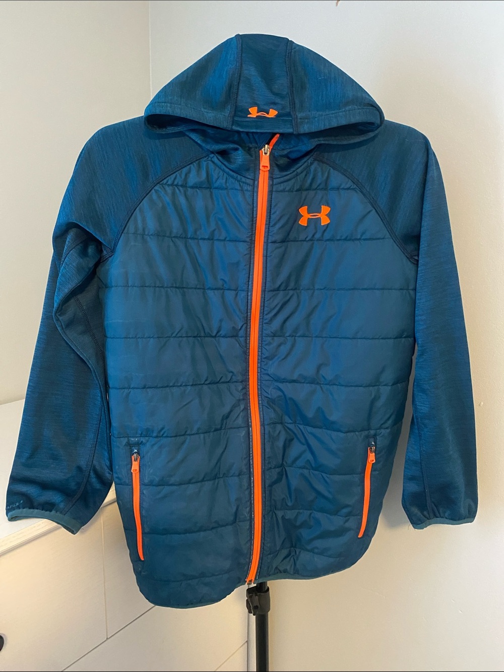 Under Armour Blue Hooded Jacket with Orange Trim for Kids